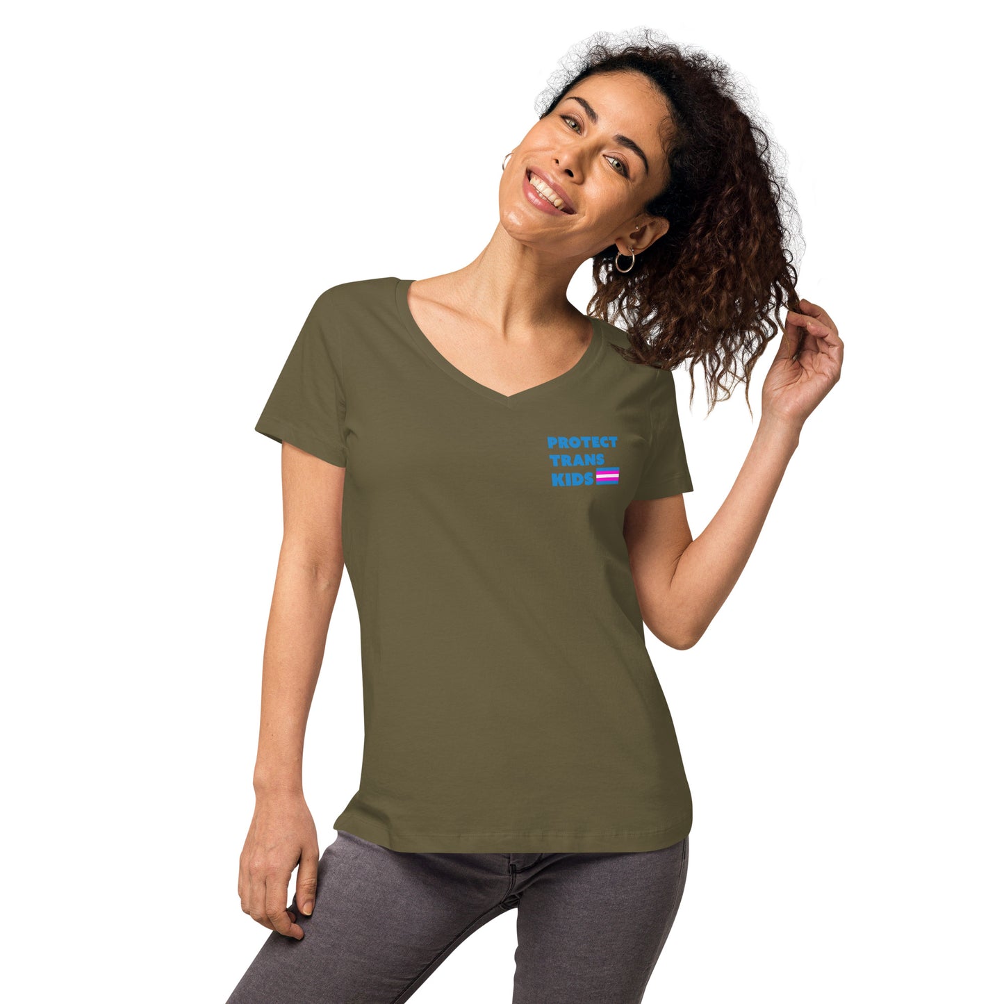 Protect Trans Kids Women’s fitted v-neck t-shirt