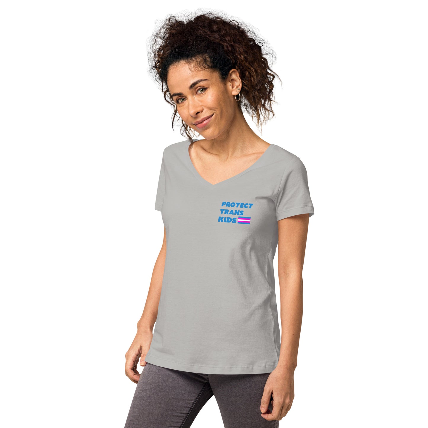 Protect Trans Kids Women’s fitted v-neck t-shirt