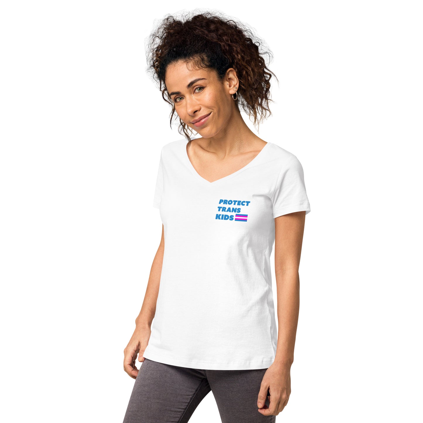 Protect Trans Kids Women’s fitted v-neck t-shirt